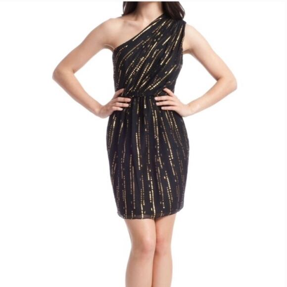 Shoshanna Silk Gold Trim One Shoulder Dress size 4